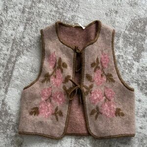Sezane Pink and Brown Floral Sweater Vest